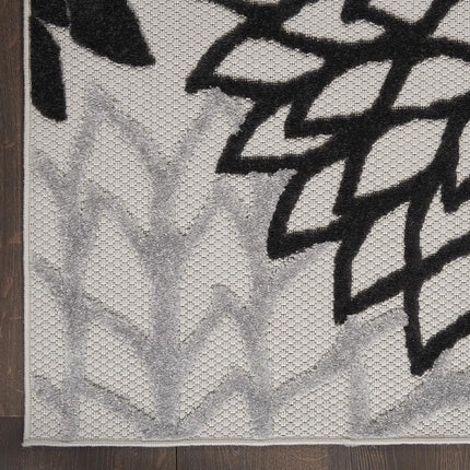 Nourison Aloha Indoor/Outdoor Black White 2'3" x 8' Area Rug, Tropical, Botanical, Easy Cleaning, Non Shedding, Bed Room, Living Room, Dining Room, Deck, Backyard, Patio (2x8)
