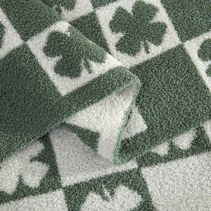 Elegant Comfort St Patrick's Day Throw Blanket, Green Plaid Clover Super Soft Cozy Fluffy Warm Throw Blankets for Couch, Sofa, Chair, Bed, Camping, Picnic, Travel Lightweight Bed Blanket (50" x 70")