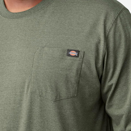 Camiseta de trabajo de cuello redondo de manga larga Dickies para hombre, peso pesado, verde militar teñido individual, XXL