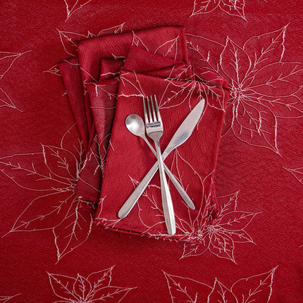 Laura Ashley Napkins Raised Woven Embroidered Jacquard Fabric, Wrinkle Resistant for Dining, Holiday, Party, Wedding or Banquet, Set of 6 Napkins, Poinsettia Red
