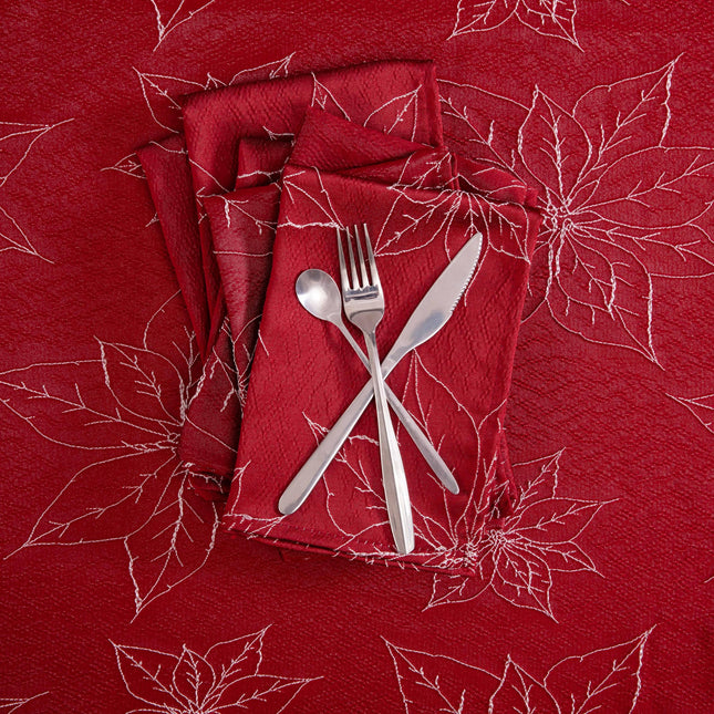 Laura Ashley Napkins Raised Woven Embroidered Jacquard Fabric, Wrinkle Resistant for Dining, Holiday, Party, Wedding or Banquet, Set of 6 Napkins, Poinsettia Red