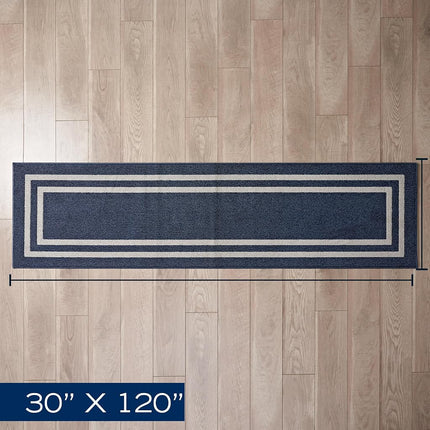 Nautica – Runner Rug | Indoor Runners for Hallways and Entry Rugs| Non-Slip and Non-Skid Entry and Kitchen Door Mat| Machine Washable Entryway Carpet Rugs | 2'6" x 10' | Double Border Denim