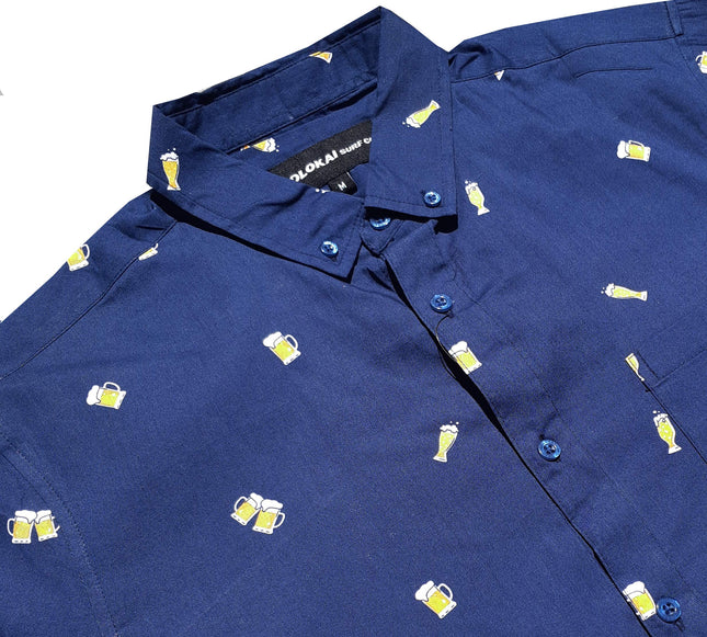 Camisas hawaianas de manga corta Molokai Surf con botones, ajuste delgado, cervezas, grande