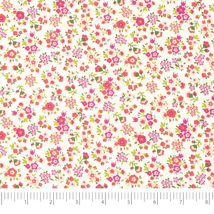 Singer Print Fabric, 100% Premium Cotton,Small Pink Flowers On White, Cut by The Yard