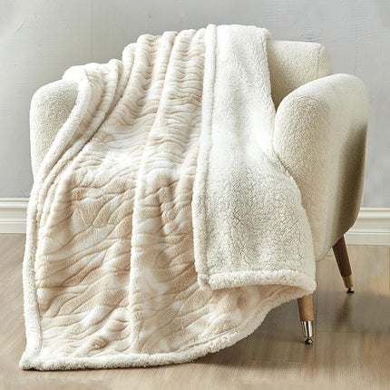 Elegant Comfort Reversible, Printed Sherpa Throw Blanket, All-Season Blanket- Super Soft, Cozy and Plush- Decorative Throw, Perfect for Lounging, 50 x 60 inches, Alaska Beige Sherpa Throw Blanket