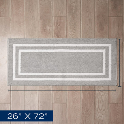 Nautica Tufted Runner Rug - Double Line Border | Modern Home Décor | Measures 26"x72" | Light Grey and White