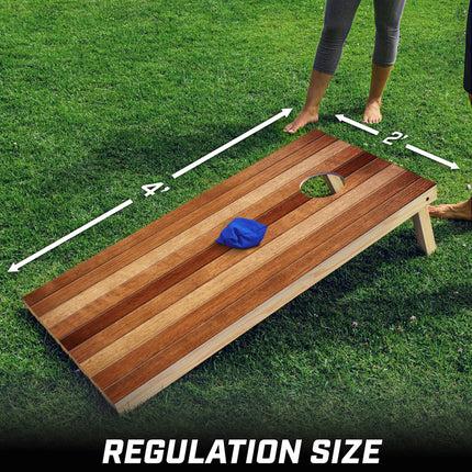 GoSports Juego de tabla de cornhole de madera de tamaño reglamentario de 4 x 2 pies - Diseño de roble rojo, incluye 2 tablas, 8 sacos de semillas, estuche de transporte y reglas del juego