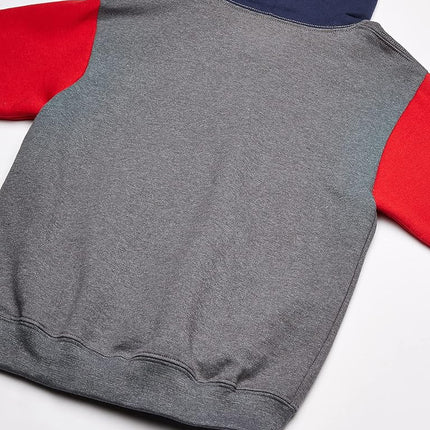 Sudadera con capucha de forro polar para niños Fruit of the Loom, carbón jaspeado/rojo verdadero/rayas azul marino Ghost Times Square, extragrande