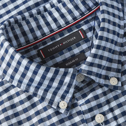 Tommy Hilfiger Men's Heritage Oxford Gingham Regular Short Sleeve Shirts, Night Sky/Check XX-Large