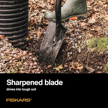 Fiskars Long Handle Round Point Steel Digging Shovel