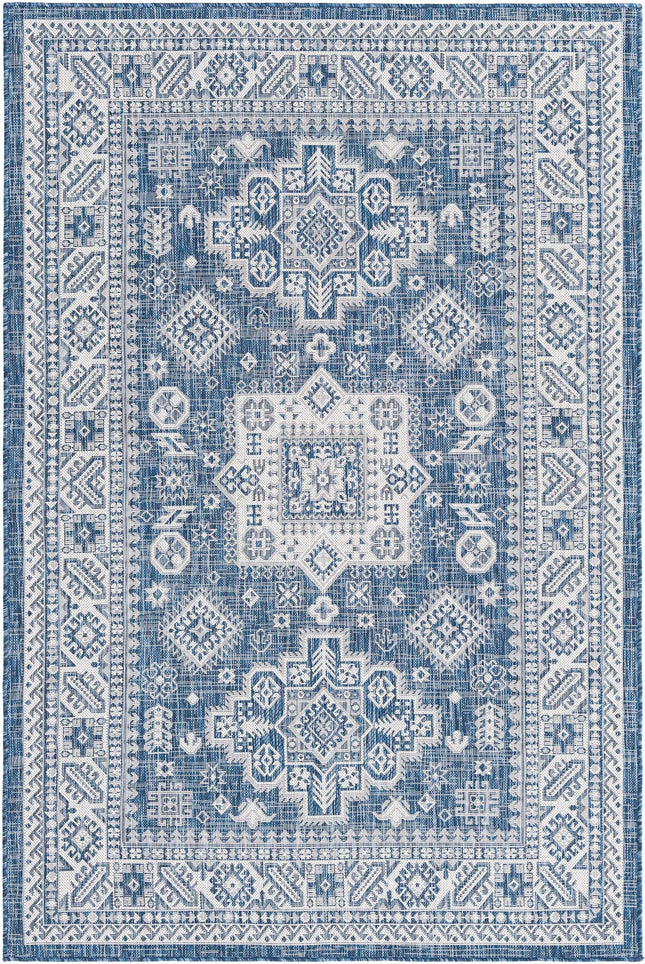 Tapis d'extérieur Unique Loom Collection Aztec - Chalca (Rectangle 160 x 239 cm, Bleu/Ivoire)