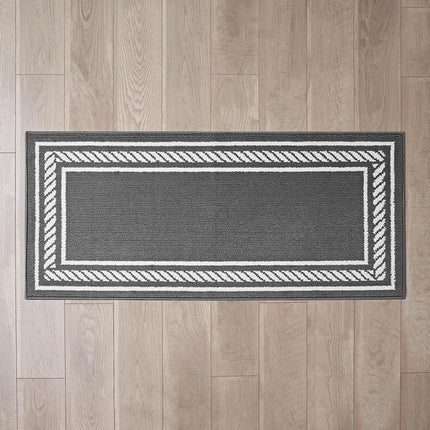 Nautica – Runner Rug | Indoor Runners for Hallways and Entry Rugs| Non-Slip and Non-Skid Entry and Kitchen Door Mat| Machine Washable Entryway Carpet Rugs |2'2" x 6'| Rope Border Dark Grey