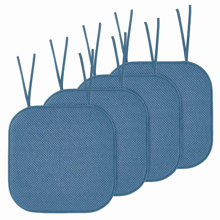 Elegant Comfort 4 Pack Chair Cushion Covers - Skid-Proof Rubber Backing - 16 x 16 Inch - Thick Dining Square Shape Seat Covers - Comfortable Textured Chair Pads with Ties - Honeycomb Pattern, Blue