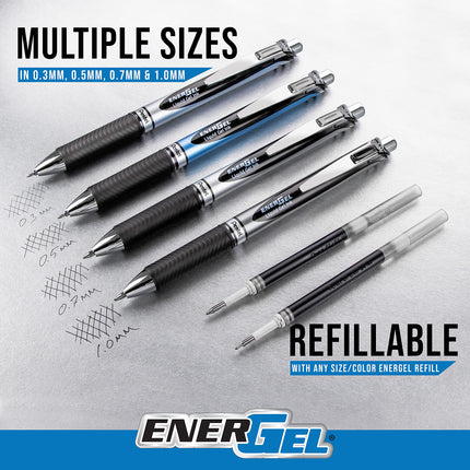 Pentel EnerGel Deluxe RTX Retractable Liquid Gel Pen, Medium Line, Needle Tip, Red Ink, Box of 12 (BLN77-B)
