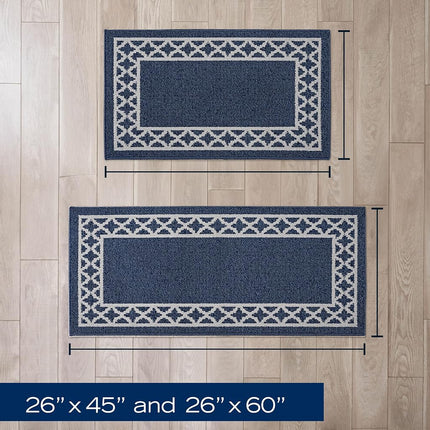 Nautica – Runner Rug 2 Piece Set | Indoor Runners for Hallways and Entry Rugs| Non-Skid Entry and Kitchen Door Mat| Machine Washable Carpet Rugs | 2'2" x 3'9" and 2'2" x 5' | Trellis Denim