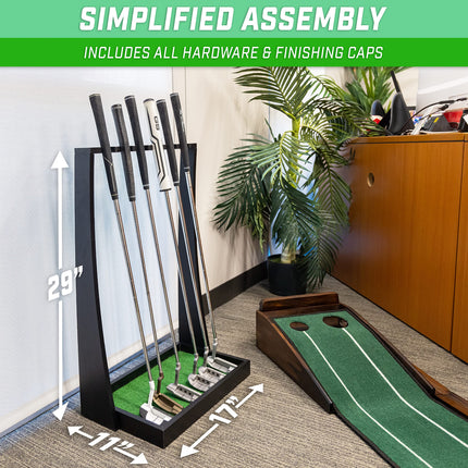 GoSports Soporte de madera prémium para palos de golf - Estante de exhibición para interiores - Capacidad para 6 palos - Negro
