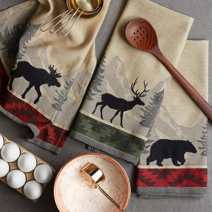 DII Cotton Jacquard Dish Towels, 20x28 Set of 3, Decorative Tea Towels for Everyday Kitchen Cooking and Baking-Walk In The Woods