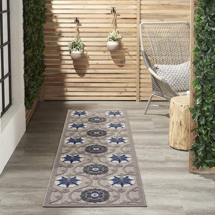 Nourison ALH19 Aloha Indoor/Outdoor Floral Grey/Blue 2'3" x 8' Area Rug (8' Runner), 2'3"X 8',