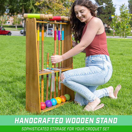 Ensemble de croquet GoSports Premium en bois teinté à six joueurs avec support en bois artisanal