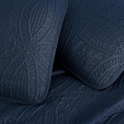 Chezmoi Collection Austin 3-Piece Oversized Bedspread Coverlet Set (Queen, Navy)