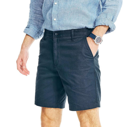 Nautica Men's Classic Fit Flat Front Stretch Solid Chino 8.5" Deck Shorts Casual, True Navy, 42