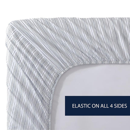 Nautica - King Fitted Sheet, Cotton Percale Bedding, Casual Home Decor (Beaux Stripe Blue, King)
