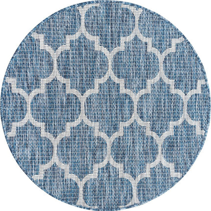 Unique Loom Outdoor Trellis Collection Area Rug - Trellis (Round 3' 3" x 3' 3", Navy Blue/Ivory)