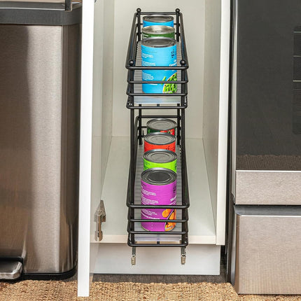 Organisateur coulissant étroit pour armoire Household Essentials, organisateur à deux niveaux, noir mat, idéal pour les armoires étroites dans la cuisine, la salle de bain et plus encore.