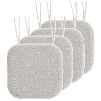 Elegant Comfort 4 Pack Chair Cushion Covers - Skid-Proof Rubber Backing - 16 x 16 Inch - Thick Dining Square Shape Seat Covers - Comfortable Textured Chair Pads with Ties - Thatch Pattern, Cream