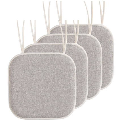 Elegant Comfort 4 Pack Chair Cushion Covers - Skid-Proof Rubber Backing - 16 x 16 Inch - Thick Dining Square Shape Seat Covers - Comfortable Textured Chair Pads with Ties - Thatch Pattern, Cream