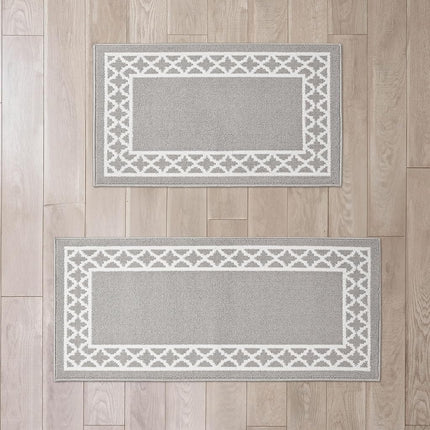 Nautica – Runner Rug 2 Piece Set | Indoor Runners for Hallways and Entry Rugs| Non-Skid Entry and Kitchen Door Mat| Machine Washable Carpet Rugs | 2'2" x 3'9" and 2'2" x 5' | Trellis Light Grey