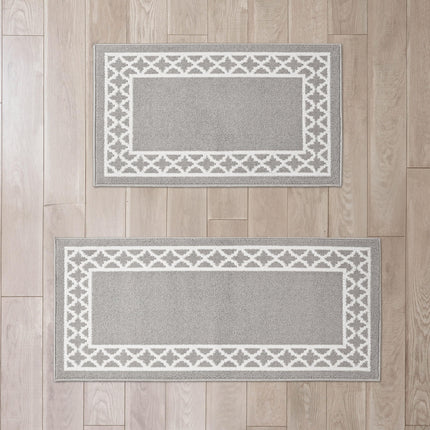 Nautica – Runner Rug 2 Piece Set | Indoor Runners for Hallways and Entry Rugs| Non-Skid Entry and Kitchen Door Mat| Machine Washable Carpet Rugs | 2'2" x 3'9" and 2'2" x 5' | Trellis Light Grey