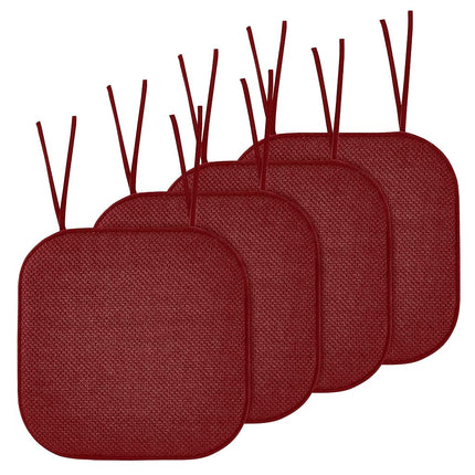 Elegant Comfort 4 Pack Chair Cushion Covers - Skid-Proof Rubber Backing - 16 x 16 Inch - Thick Dining Square Shape Seat Covers - Comfortable Textured Chair Pads with Ties - Honeycomb Pattern, Burgundy