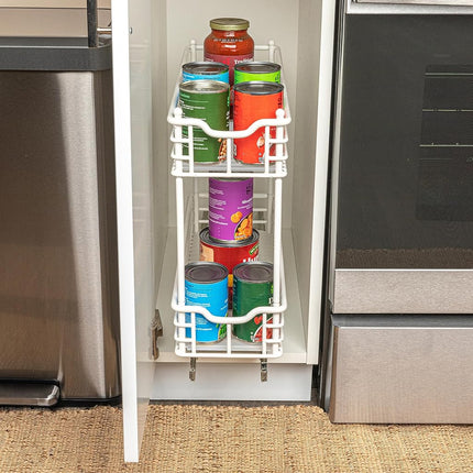 Organisateur coulissant étroit pour armoire Household Essentials, organisateur à deux niveaux, blanc, idéal pour les armoires étroites dans la cuisine, la salle de bain et plus encore, 17,8 cm