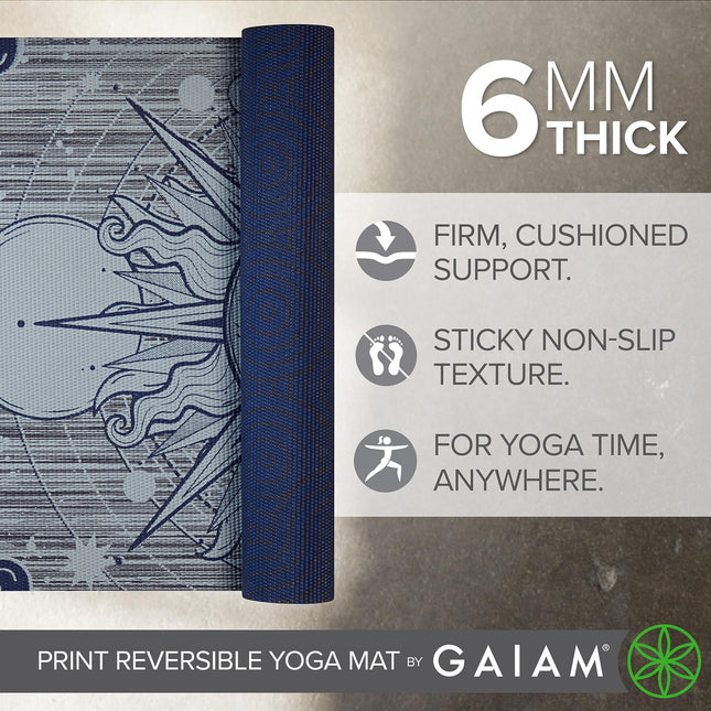 Esterilla de yoga Gaiam - Estera de ejercicio y fitness premium de 6 mm estampada, reversible, extragruesa y antideslizante para todo tipo de yoga, pilates y entrenamientos de suelo - Ethereal Beauty