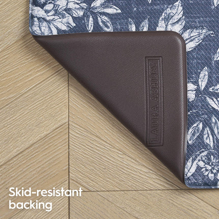 Laura Ashley - Anti-Fatigue Kitchen Mat, Iris Floral Design, Stain, Water & Fade Resistant, Cooking & Standing Relief, Non-Slip Backing, Measures 17.5" x 48", Navy Iris