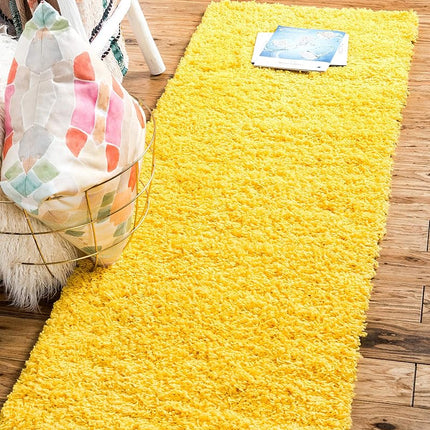 Unique Loom Solo Solid Shag Collection Modern Plush Tuscan Sun Yellow Runner (3' x 10')