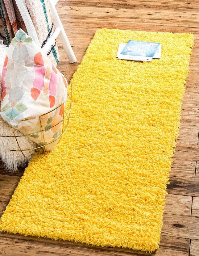 Unique Loom Solo Solid Shag Collection Modern Plush Tuscan Sun Yellow Runner (3' x 10')