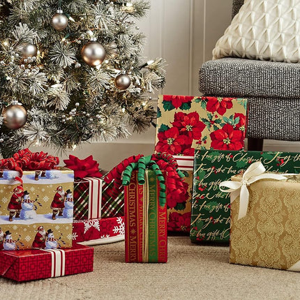 Hallmark Reversible Christmas Wrapping Paper Bundle, Traditional (Pack of 4, 150 sq. ft. TTL.), Red and Green, 4 Pack, Red and Green, 4 Pack