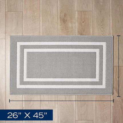Nautica – Tapis de Couloir | Tapis de Couloir d'Intérieur et Tapis d'Entrée | Paillasson Antidérapant pour Entrée et Cuisine | Tapis d'Entrée Lavable en Machine | 2'2" x 3'9" | Double Bordure Gris Clair