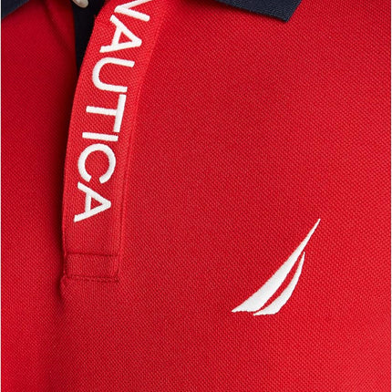 Nautica Men's Short Sleeve Color Block Performance Pique Polo Shirt Red, S