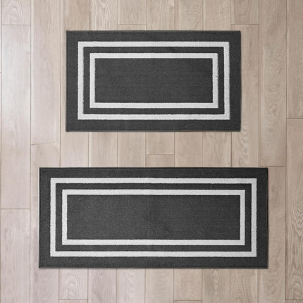 Nautica – Juego de 2 Alfombras Corredoras | Corredores de Interior para Pasillos y Entradas | Felpudo Antideslizante para Entrada y Cocina | Alfombras Lavables a Máquina | 66 x 114 cm y 66 x 152 cm | Doble Borde Gris Oscuro