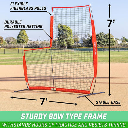 GoSports 7 ft x 7 ft Baseball & Softball L Screen - Pitcher Protection Net with Carrying Case