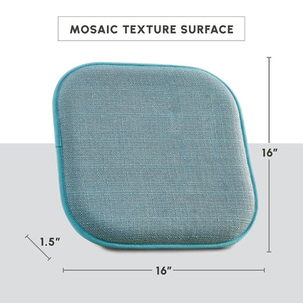 Elegant Comfort Chair Cushion Covers with Ties and Non Skid Rubber Backing-Thick Memory Foam - Soft Cushion Pad- Rounded Square Seat Cover- 16 x 16 Inches - Set of 2 Mosaic Textured Pattern, Aqua