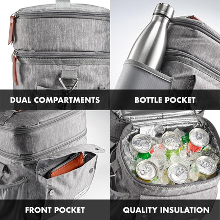 Fit & Fresh Foundry Westminster Dual-Compartment Insulated Lunch Bag for Men, Complete Lunch Set with 2 Containers, Double Deck Insulated Cooler Bag with Adjustable Strap, Steel