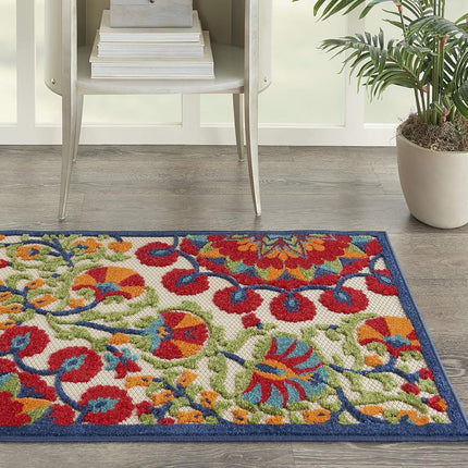 Nourison Aloha Tapis d'intérieur/extérieur Rouge/Multicolore 81 cm x 122 cm, Facile à nettoyer, Ne perd pas ses poils, Chambre, Salon, Salle à manger, Terrasse, Jardin, Patio (91 cm x 122 cm)