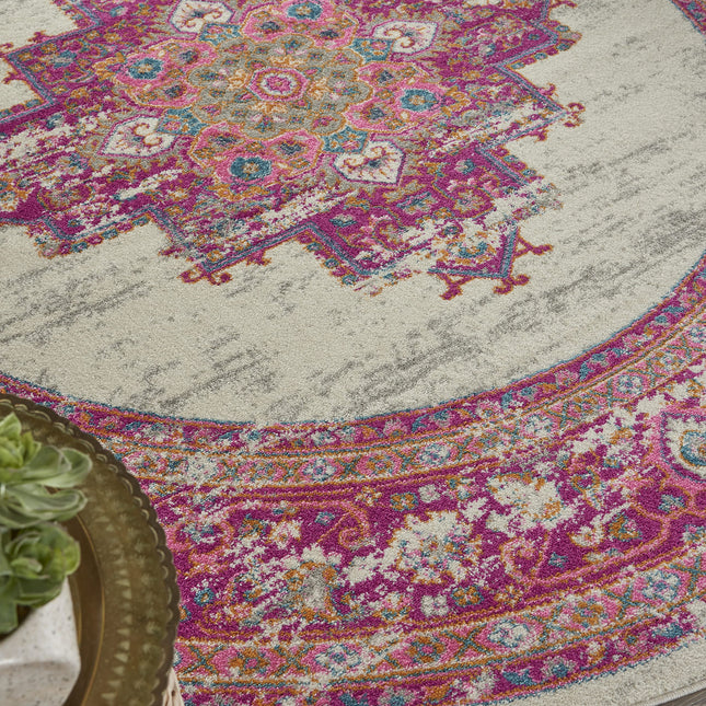 Nourison PSN03 Passion Distressed Vintage Ivory/Fuschia Area Rug 8' x 8'