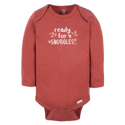 Gerber Baby Girls 6-pack Long-sleeve Onesies Bodysuits, Leaves, 6-9 Months