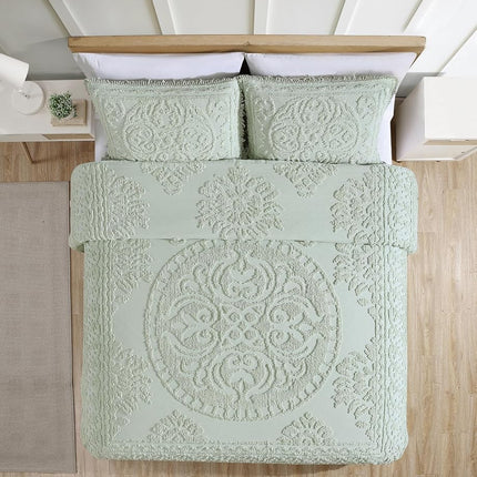 Beatrice Home Fashions Medallion Chenille Bedspread, Standard Sham, Sage