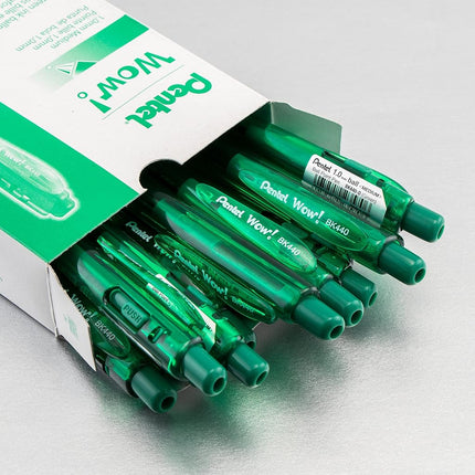 Pentel BK440 Retractable Ballpoint Pen and Ergonomic Triangular Grip Zone Pack of 12 Green